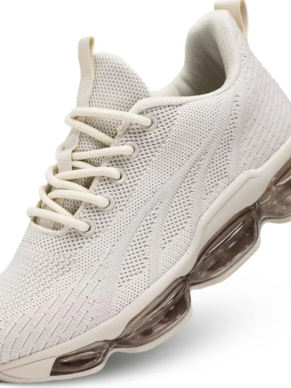 Women's Beige Walking Air Cushion Breathable Mesh Athletic Soft Sneaker Shoes